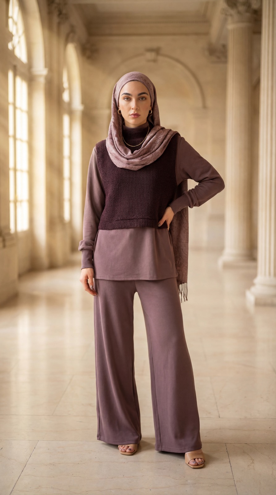 Complete Outfit – Strickpullunder, Lounge Set und Pashmina Hijab